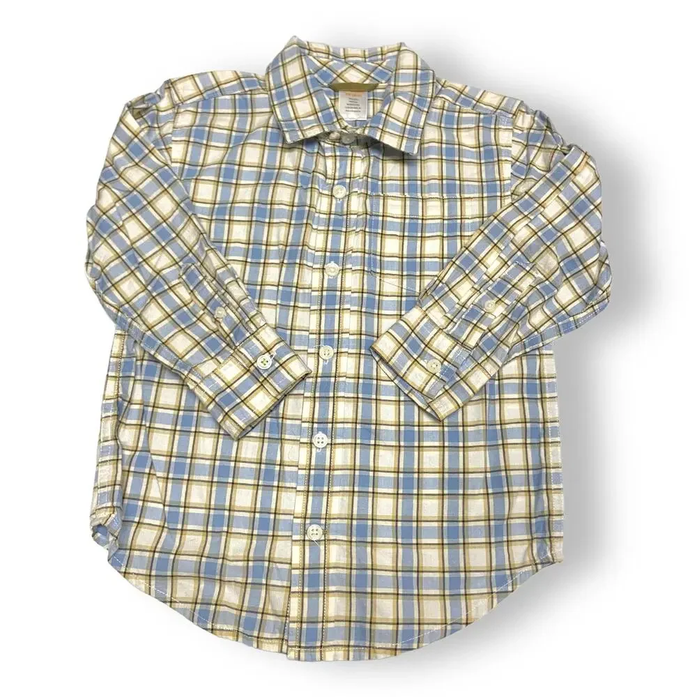 Gymboree Boys Shirt Size XS 3 4 Wilderness Club Plaid Dusty Blue Button Up Front